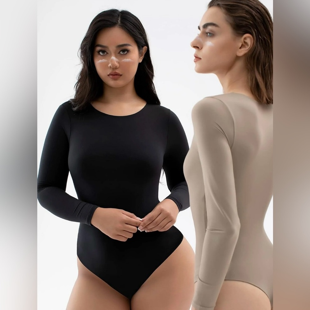 Women's Bodysuit Long Sleeve with Tummy Control Crew Neck